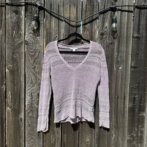 Coldwater Creek Lavender Purple Open Knit Linen V Neck Sweater size small 6/8